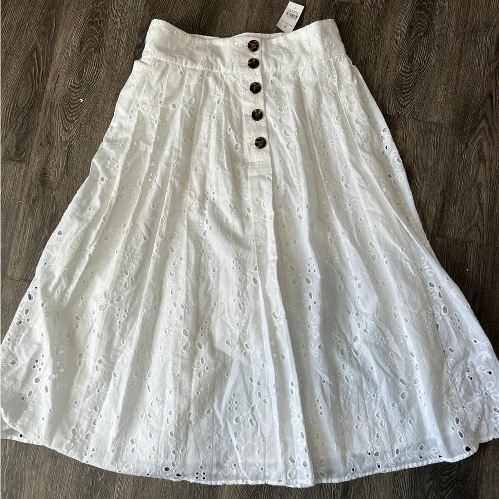 White Eyelet Button-Front Skirt